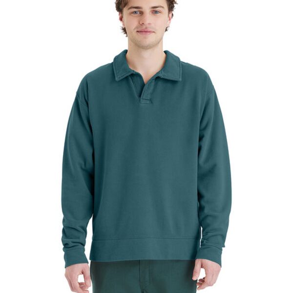Unisex Garment Dye Polo Collar Sweatshirt Thumbnail